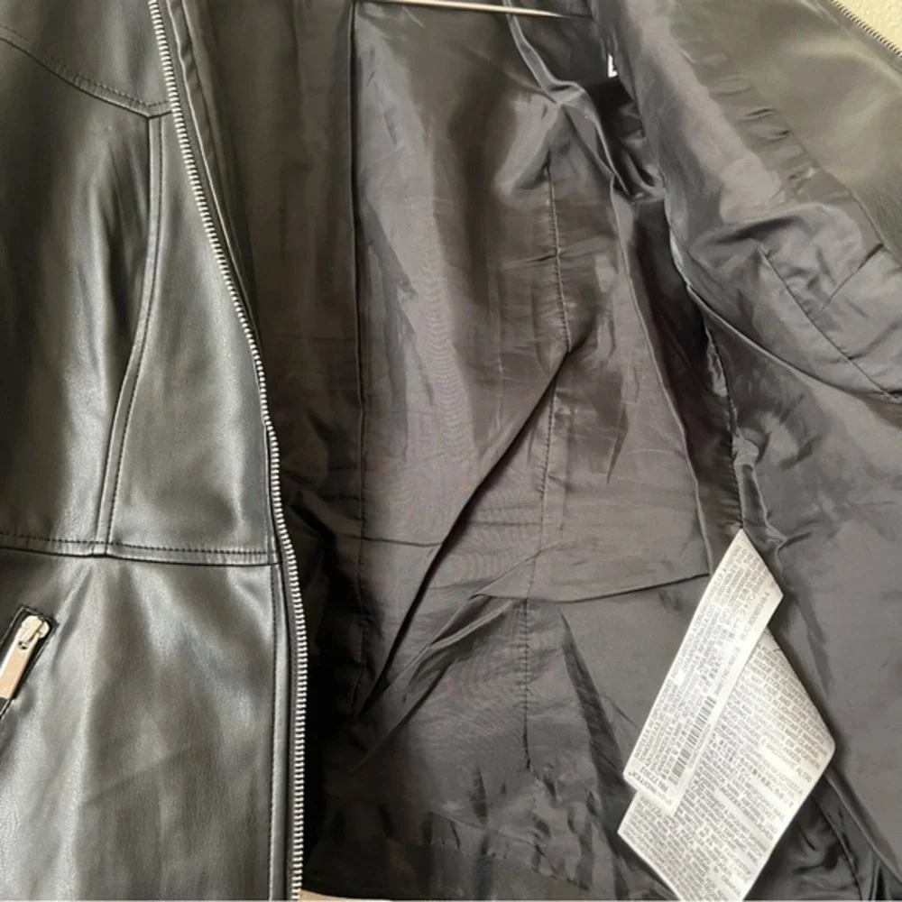 ZARA Black Vegan Faux Leather Peplum Zip Up Moto Jacket